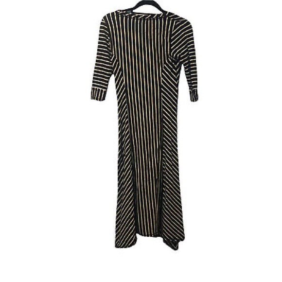 New Saturday Sunday Anthro Pieced Stripe Asymmetrical Midi Dress Xsmall Black - Picture 4 of 8